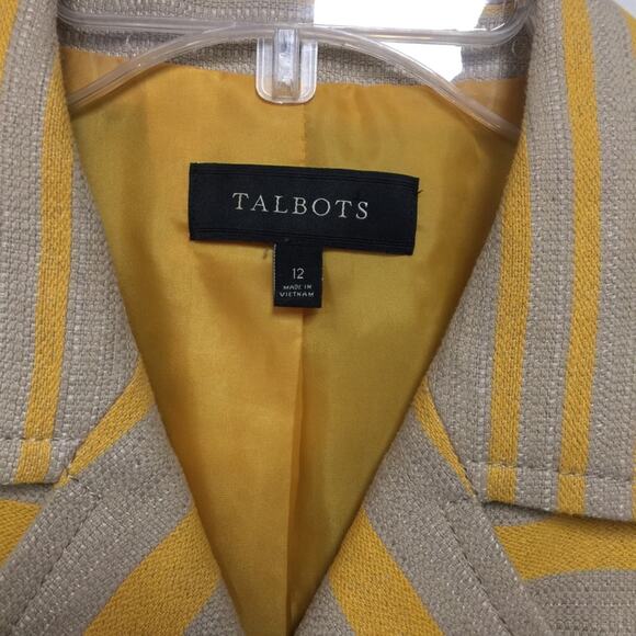 Talbots Yellow/Beige Striped Double Breasted Fully Lined Jacket w/Pockets Sz 12 - Picture 3 of 5